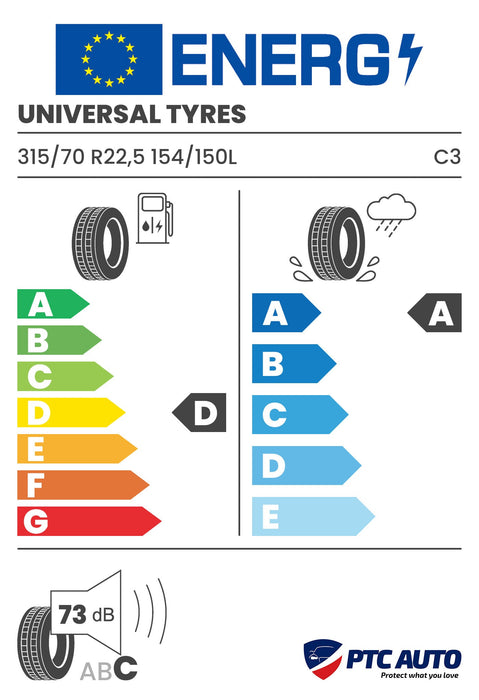 UNIVERSAL TYRES 315/70 R22,5 154/150L UNVS02 M+S 3PMSF TL REGIONALIS (TRAC) (D-A-A[73])(Ca