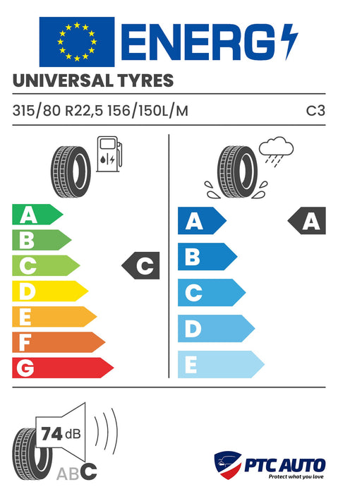 UNIVERSAL TYRES 315/80 R22,5 156/150L/M UNFS02 M+S 3PMSF TL REGIONALIS (DIR) (C-A-B[74])(C